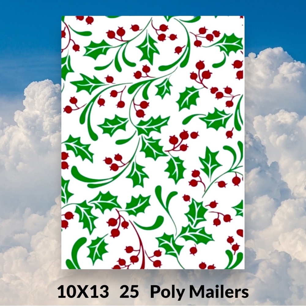 ( Quantity 25 10x13 ) Holly Berry Festive Poly Mailers Bags Shipping Envelopes - Picture 2 of 3